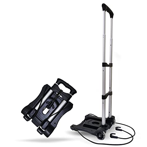 Kockabc Folding Hand Truck And Dolly, 80Lbs Collapsible Aluminum Folding Hand Trucks With 2 Elastic Ropes, Compact & Lightweight Folding Luggage Cart For Home & Travel Luggage Moving – Black #TOP13