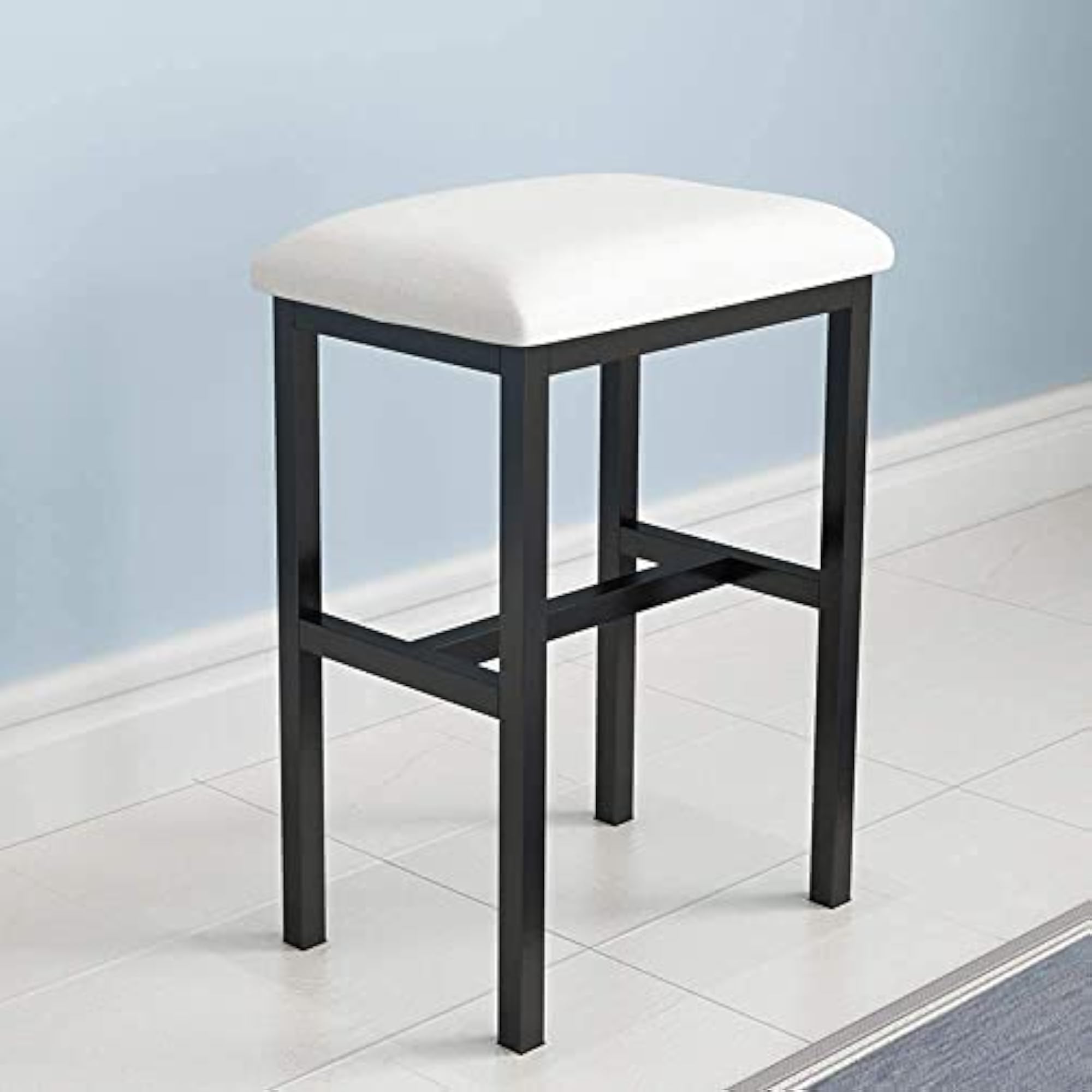 Classic White Linen Square Cushion Stool