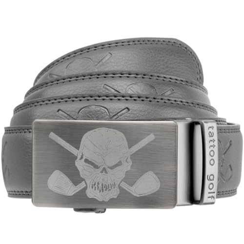Tattoo Golf Grey Leather Ratchet Belt One Size Fits Most