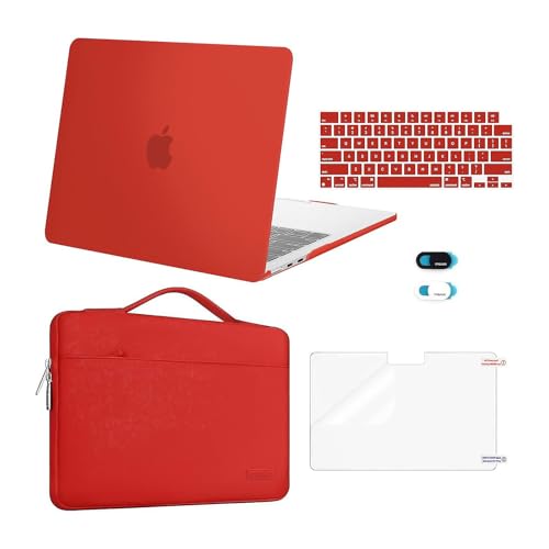 MOSISO Compatible with MacBook Air 13 inch Case 2025 2024 2023 2022 M4 A3240 M3 A3113 M2 A2681, Hard Shell&Sleeve Bag&Keyboard Skin&Webcam Cover&Screen Film for MacBook Air 13.6 inch, Red