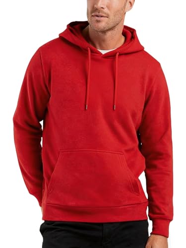 YiShiJie Red Men Hoodies Sweatshirt Long Sleeve Pullover with Kangaroo Pocket Hooded Midweight Sports Hoodie Casual Outerwear 3XL