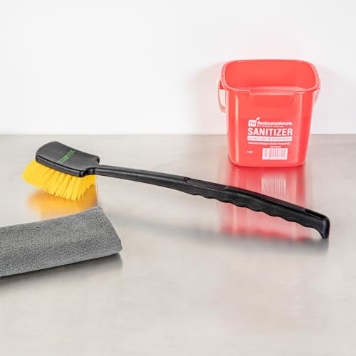 Image of Restaurantware Heavy-Duty Scrub Brush 1 Count 20Inch Plastic Handle - Industrial Utility Cleaning Brush with Ergonomic Grip - Stiff Yellow Bristles for Commercial Kitchen Or Tire Cleaning