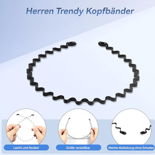 6 Stück Metallische Wellen Haarbänder, Elastische Stirnbänder für Frauen und Männer, Sportliche Kopfband Unisex, Dünnes Haarband für Outdoor, Yoga und Alltag