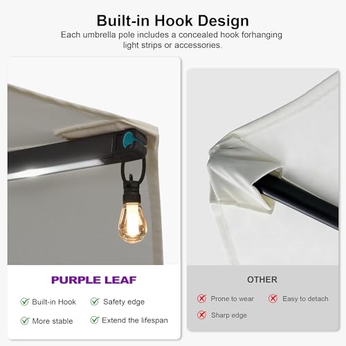 Image of PURPLE LEAF Patio Umbrella 14ft with Base and Solar Lights Outdoor, Cream