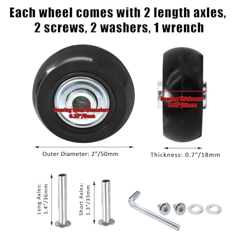 Image of Luggage Wheels Replacement, 50 x 18mm, Black Rubber, 4pcs