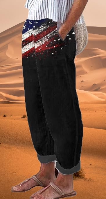 Women's Summer Boho Pant Casual Floral Print Cotton Linen Baggy Pants with Elastic Waist Relax Loose Fit Trouser - Image 3