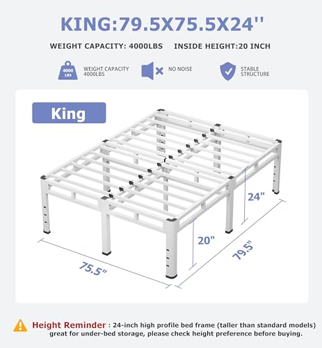 NKZ Metal Platform Bed Frame King Size, 24 Inch Dual-Layer Heavy Duty Base by NKZ - Used condition - Image 2