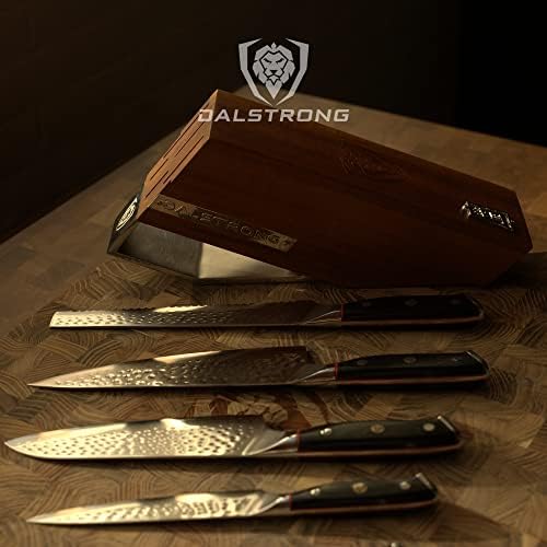 DALSTRONG Knife Block Set - 5 Piece - Shogun Series - AUS-10V High-Carbon Japanese Super Steel - Black G10 Handles - Acacia Wood Stand - Kitchen Knife Set - Cutlery Set
