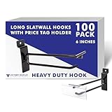 Victory Display Long Slatwall Hooks with Price Tag Holder (100-Pack, 6in) – Shop Shelves Hooks for Store Signs, Retail Store Supplies, and Label Holders – Ideal for Efficient Retail Organization