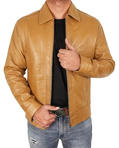 Image of Vintage Leather Jacket Men - Real Lambskin Turndown Collar Mens Leather Jacket