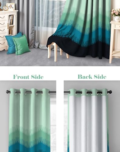 Image of Casableu Kivo Digital Print 85% Blackout Curtains for Long Door /Window, Thermal Insulated, Tie Back, Wider Width 50 in, Eyelet Curtains for Living Room /Bedroom (Teal 9 ft Set of 2)