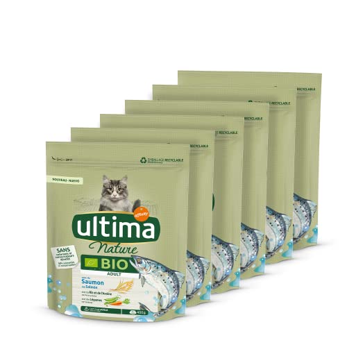 Ultima Nature BIO Croquettes pour Chat Adulte au Saumon - 6 x 400 gr - Total 2,4 kg Cover
