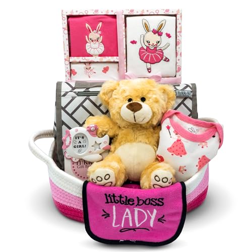 Image of Welcome Home Precious Baby Gift Set | Newborn Baby Girl Gift Set with Baby Essentials | Gift for Expecting Moms and Gender Reveals | Baby Layette Set | Pink Baby Gift Basket | Nikki's Gift Baskets