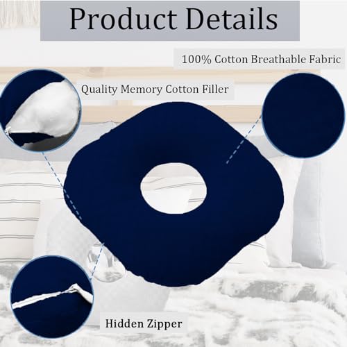Image of Ear Piercing Pillow for Side Sleepers, Pillow with an Ear Hole for CNH and Ear Pain Ear Inflammation Pressure Sores, O-Shaped Side Sleeping Pillow, Ear Guard Pillow (Ink-Blue)