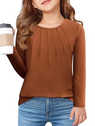 Arshiner Girls Pleated Long Sleeve Shirts Crewneck Casual Fashion Tops Blouse Tee