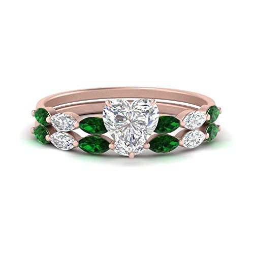 Image of 55Carat Choose Your Gemstone Single Prong Marquise Diamond CZ Ring and Band Rose Gold Plated Heart Shape Wedding Ring Sets Matching Jewelry Wedding Jewelry Easy to Wear Gifts US Size 4 to 12