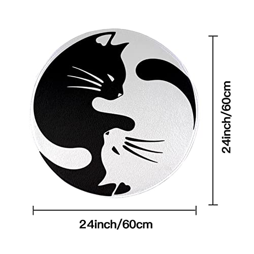 Cute Black And White Cat Round Rug Cartoon Floor Mat Non-Skid Bathroom Door Mat For Kitchen Dining Entrance Living Room Bedroom Game Room Carpet 2Ft #TOP1
