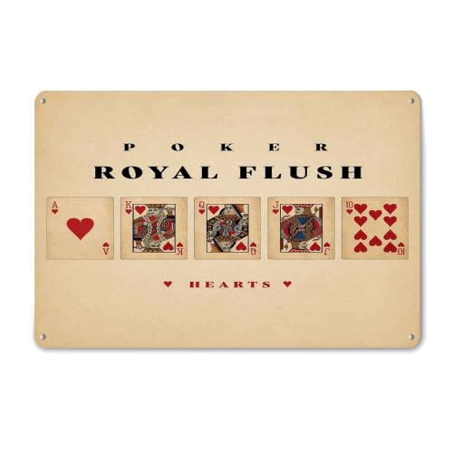 Poker Royal Flush Hearts Vintage Plaque Aluminum Metal Sign 8 x 12 Inch