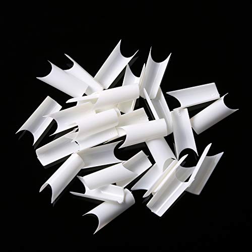 500 Pcs Full Cover Clear False Nails Half White Nail Tips Acrylic Home DIY Nail Art 10 Sizes… (Big C Style White)