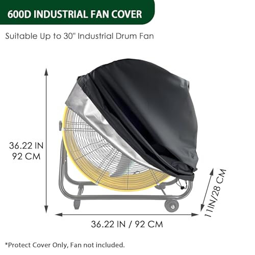 Image of Industrial Fan Cover, 600D Oxford Heavy Duty Outdoor Cover, Waterproof & Dustproof Fits Up to 30 inch High-Velocity Movement Drum Fan All-weather Protection