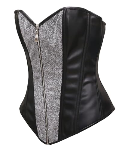 Corset bustier zippé devant en similicuir gris souple Medium