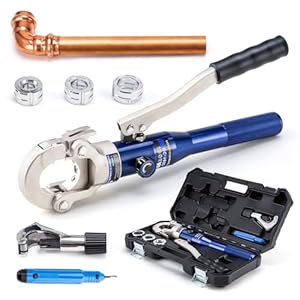 IBOSAD Copper Tube Fittings Hydraulic Pipe Crimping Tool with 1/2″,3/4″ and 1″ Jaw Copper Pipe Press Crimper Pressing Pliers, with Pipe Cutter