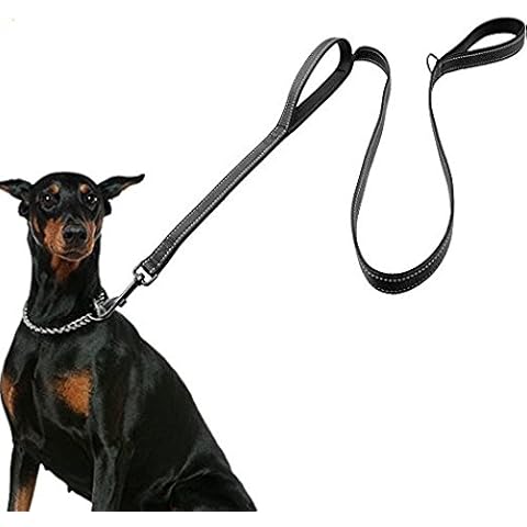 Large dog leash, 1.5m Double Handles No Pull Heavy Duty Strong Nylon Dog Leash. Dog Training Large Medium Duty Rope Walking&Training, Reflective design Cover