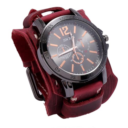 Montre homme punk MINILUJIA grand cadran lisible cuir véritable confortable