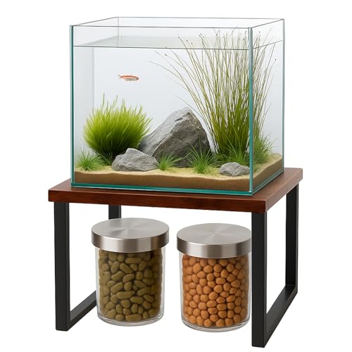 Chunful Small Fish Tank Stand Heavy Metal 2.5-5 Gallon Aquarium Stand Rustic Small Fish Tank Storage Shelf for Turtle Reptile Aquarium Plant Pots for Home Office(10.25 x 10.25 x 7.87 Inches)