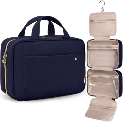 BAGSMART kulturtasche Damen, Kulturbeutel zum Aufhängen, wasserdicht(L) | 32 x 85cm ausgerollt, 3-5 Tage, 4 Fächer, elastische Bänder, 360° Haken, Doppel-RV, Polyester, Reise & Zuh