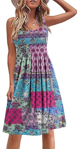 Image of Akihoo Women Summer Casual Sleeveless Midi Plain Pleated Tank Vest Dresses