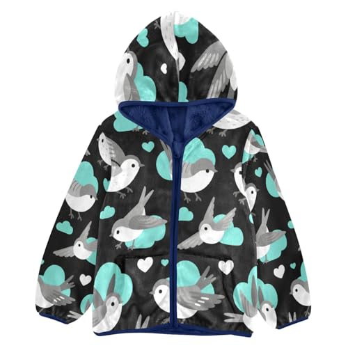 Birds on Cloudy Background Toddler Fleece Jacket Girl Boys Hooded Fleece Jacket Coat Warm Outwear Zip-up 3-10T