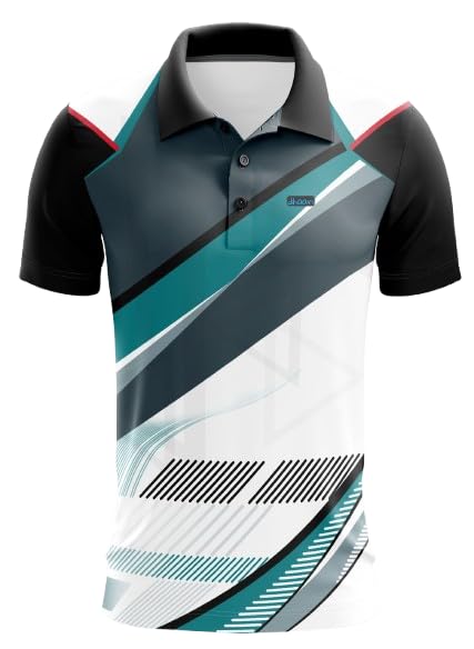 Men's Sports Polo T-Shirt, Modern Athletic Design with Diagonal Stripes, Black and Teal, Quick-Dry Performance Fabric-image-42