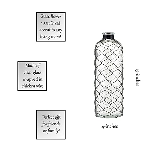 47Th & Main Glass Decorative Vase, 13" Tall, Wire #TOP2