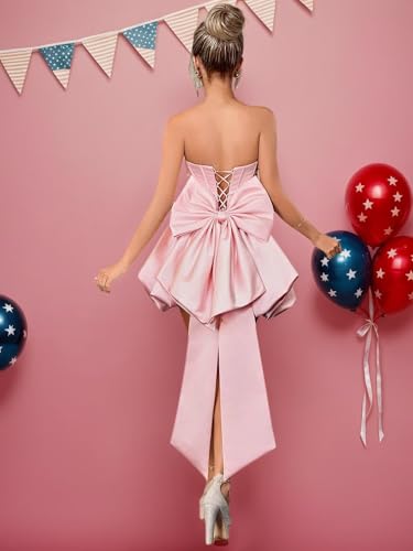 Short Homecoming Dresses for Women with Bow Strapless Sweetheart Satin 2025 Puffy Corset Cocktail Party Dress3