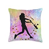 Pink Baseball Girly Design Softball Womens Girls Plays Ball Throw Pillow