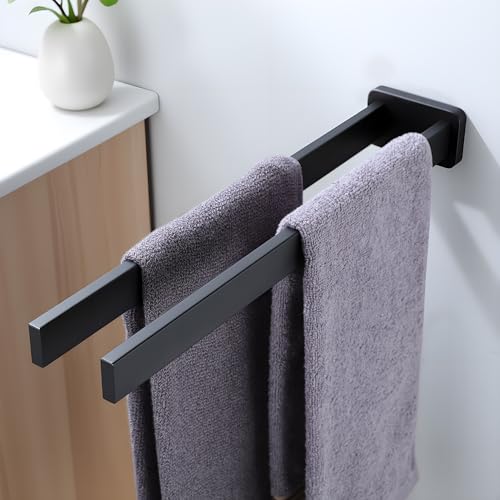 Ruicer Towel Rail Wall Mounted, 40cm Black Hand Towel Holder Bar with 2 Arms, Bathroom and Kitchen Towel Rack
