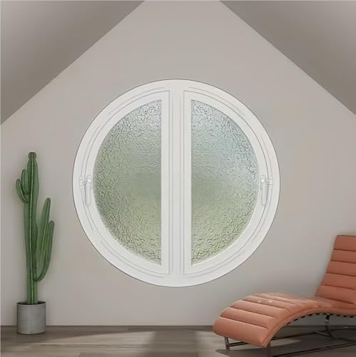 ocpcrn Round Moon Window with Handle, Tempered Glass Soundproof Ventilation Window for Entryway, Bedroom, or Bathroom Decor(White,31.5in)
