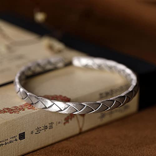 Bracelet S999 Pure jonc ouvert torsion rétro pour look quotidien