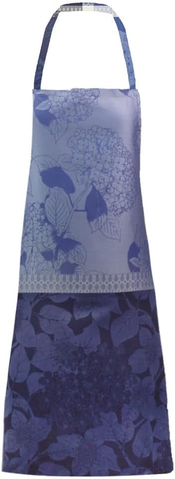 Garnier-Thiebaut, Hortensias Bleu French Jacquard Bib Apron, 100 Percent Organic Cotton, Green Sweet, 30 inches x 34 inches