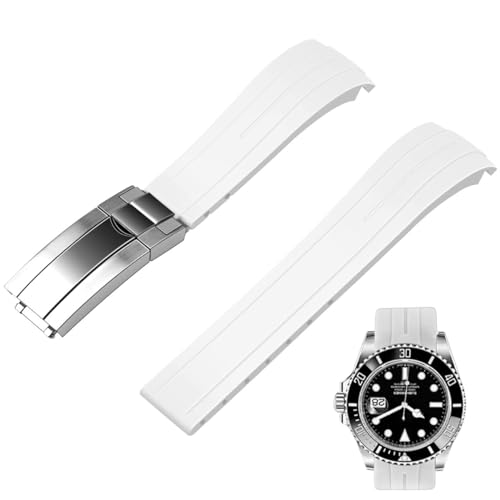 Image of Juntan 18mm 20mm 21mm 22mm Curved End Rubber Watch Band, Tapered Silicone Curved Replacement Watch Strap for Men Women with Metal Classic Diving Buckle