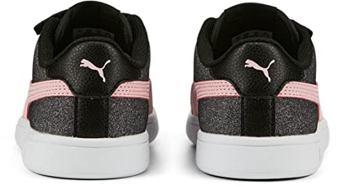 PUMA - Kids Puma Smash V2 Glitz Glam with Fastner Shoe, Size: 2.5 M US Little Kid, Color: Puma Black/Almond Blossom2