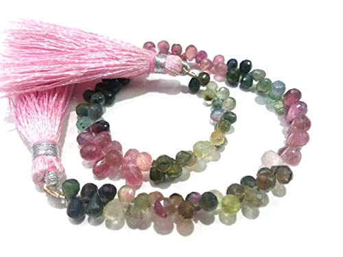 مهره تورمالین چندرنگ طبیعی Jaipur Gems Mart AAA تراشخورده ۴×۶ تا ۵×۷ میلیمتر، یک رشته ۷ اینچی