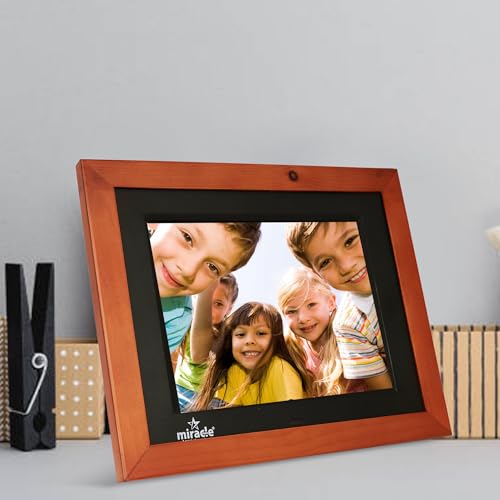 Image of MIRACLE DIGITAL 8'' IPS HD Wooden Digital Photo Frame | 8GB Memory, 2GB RAM, 32GB Expandable, USB & SD Support, 180 Wide Angle, Stereo Sound | Slideshow for Photos, Videos & Music - Wooden Dark