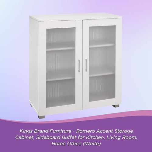 Kings Brand Furniture - 2-Door Accent Storage Cabinet, Sideboard Buffet Floor Storage Cupboard for Kitchen, Dining Room, Living Room, Entryway - White - Thumbnail 7