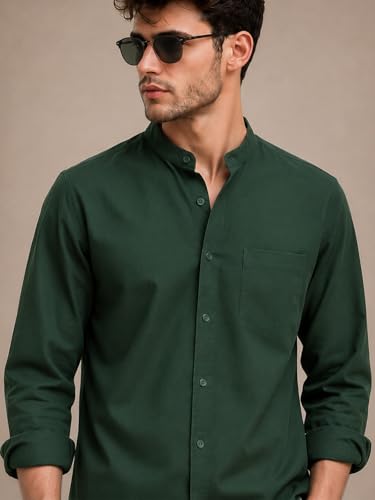 Image of Veirdo Men's Stylish Solid Casual Shirt | Chinese Collar Pure Cotton | Available in Black, Brown, Rust, Olive, White & Navy | Sizes S to XXL