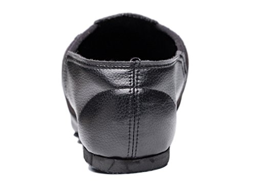 Cheapdancing Breathable Practice Jazz Shoes Soft-Soled Black Leather Ballroom Dance Shoes Unisex For Kids Men Women (13 W / 12 M) #TOP2