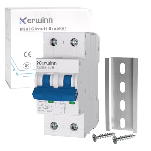 Image of KERWINN Miniature Circuit Breaker 1000V dc Circuit Breaker 2 Pole 63Amp Smart Circuit Breaker,DC Disconnect Switch DIN Rail Mount for Marine Power Systems, Solar photovoltaic Systems (C63A)