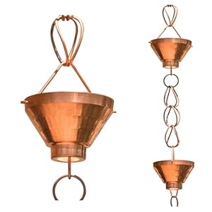 Monarch Rain Chains 17002 Siam Cup Rain Chain Replacement Downspout for Gutters, 8-1/2 Feet Length, Copper