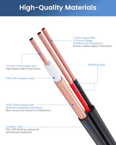 AKINGUAR 100 Fuß 30M All-in-One BNC Video-Verlängerungskabel mit Power-DC-Anschluss für 960H,HD-TVI,CVI,AHD Überwachungskamera Videoüberwachung Überwachungssystem CCTV DVR System + BNC RCA Adapter